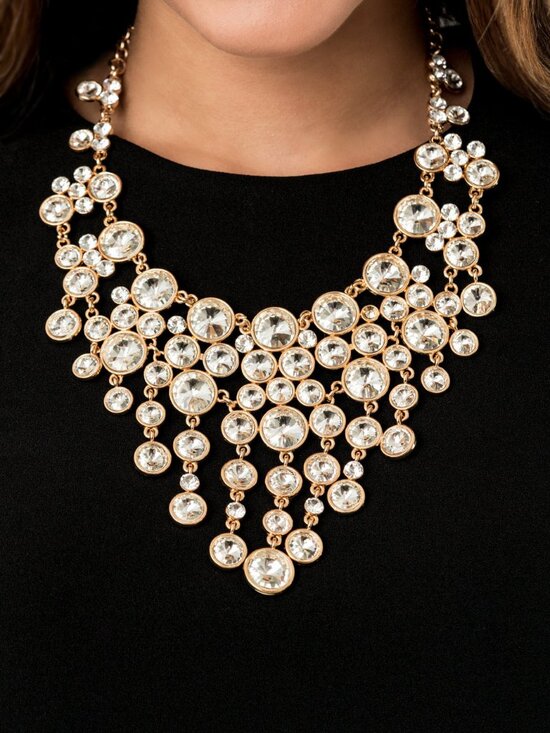 Paparazzi Sparkling Gold Statement Necklace and Earrings Set (ZI008) - Picture 2 of 5